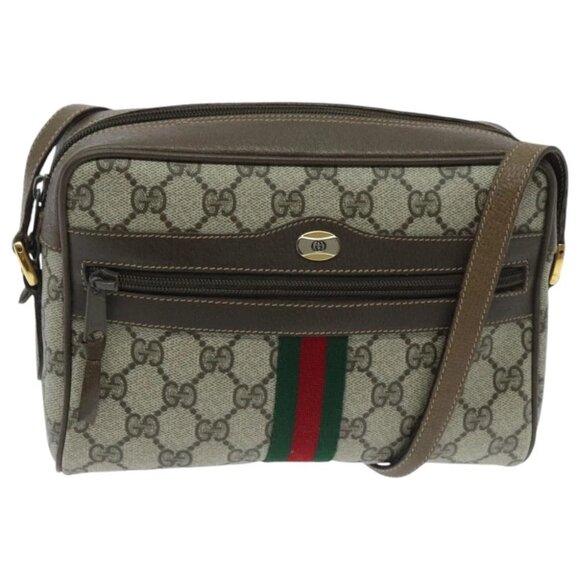 GUCCI GG Supreme Web Sherry Line Shoulder Bag PVC Beige Red - Picture 1 of 16
